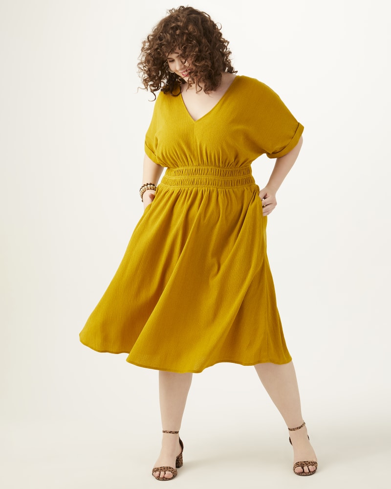 Plus size yellow midi clearance dress
